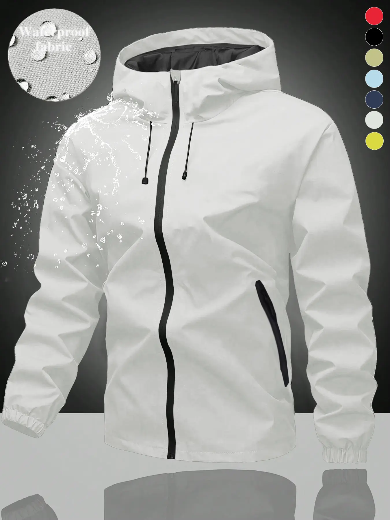 Unisex Waterproof Hooded Raincoat, Rainproof Lightweight Windproof Full Zip Outerwear with Adjustable Drawstring Hood, Elastic Cuffs and Side Pockets for Hiking, Camping, Travel and Daily Commute