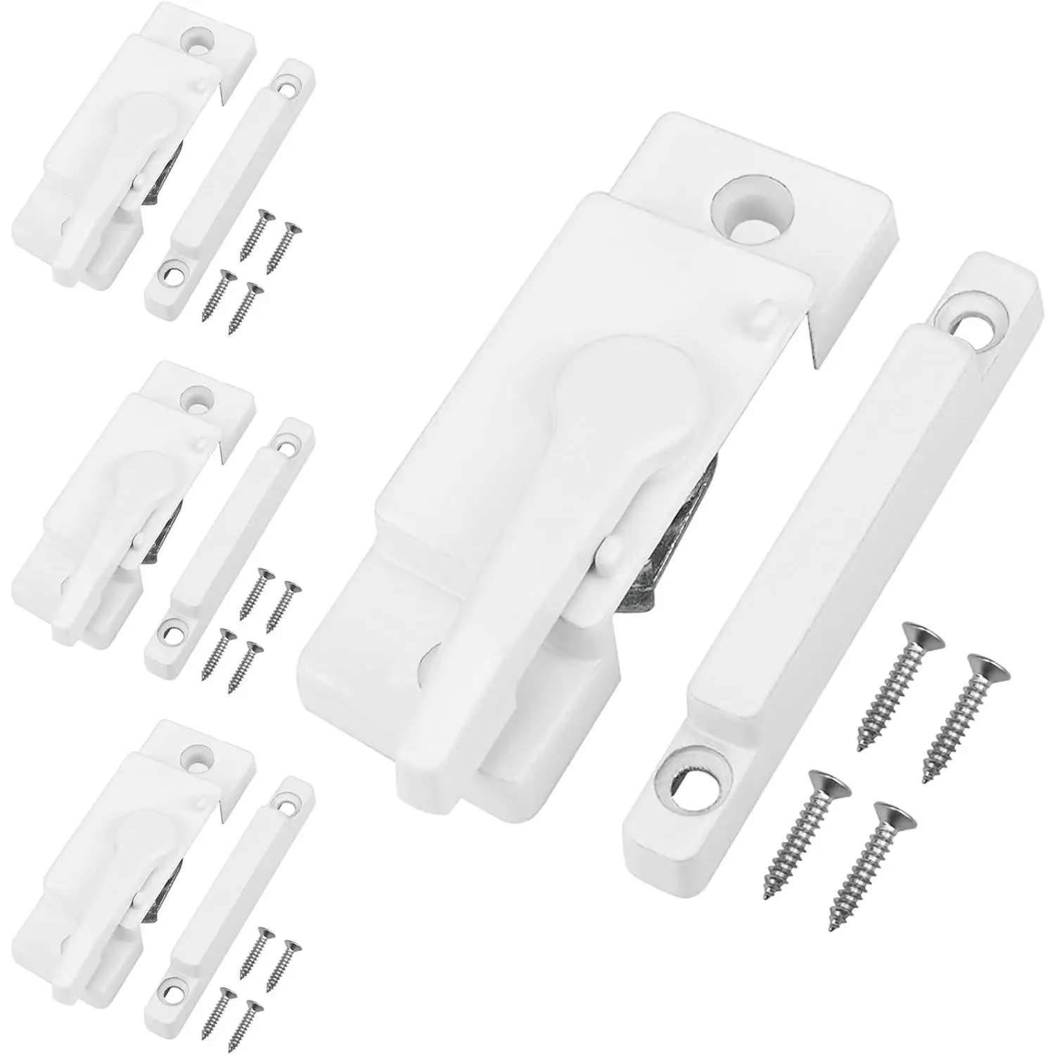 4 Pack White Window Sash Locks Replacement, 14mm/0.5in Screw Hole Spacing Anti-Theft Window Latches Fits Vinyl Single/Double Vertical/Horizontal Sliding Windows