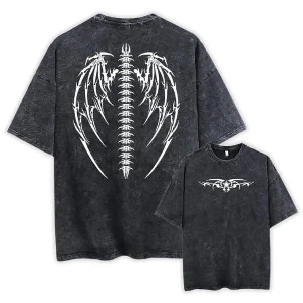 Oversized Washed Cotton T-Shirt, Gothic Punk Grunge Streetwear, Y2K Retro Style