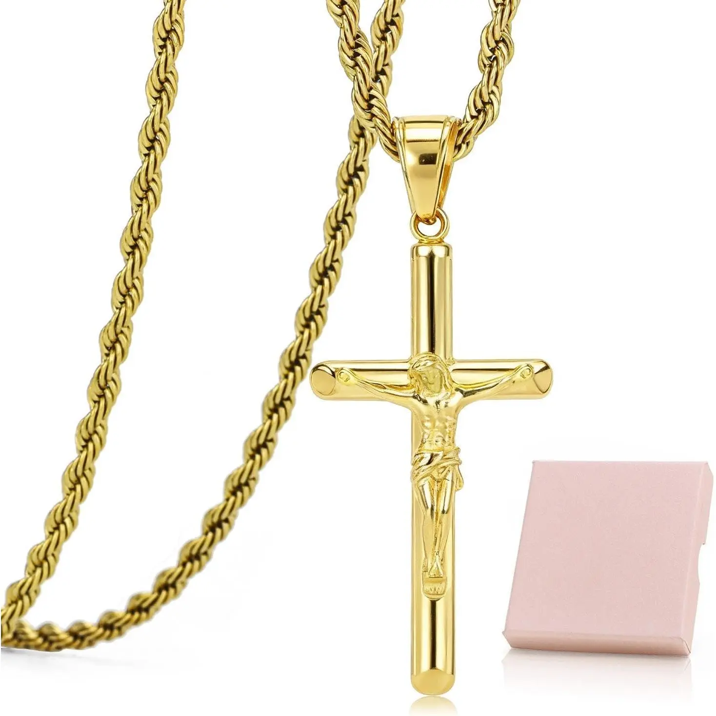 Crucifix  Neckalce for Men Women Stainless Steel  Catholic  Pendant with Chain Men Religious  for Easter Christmas