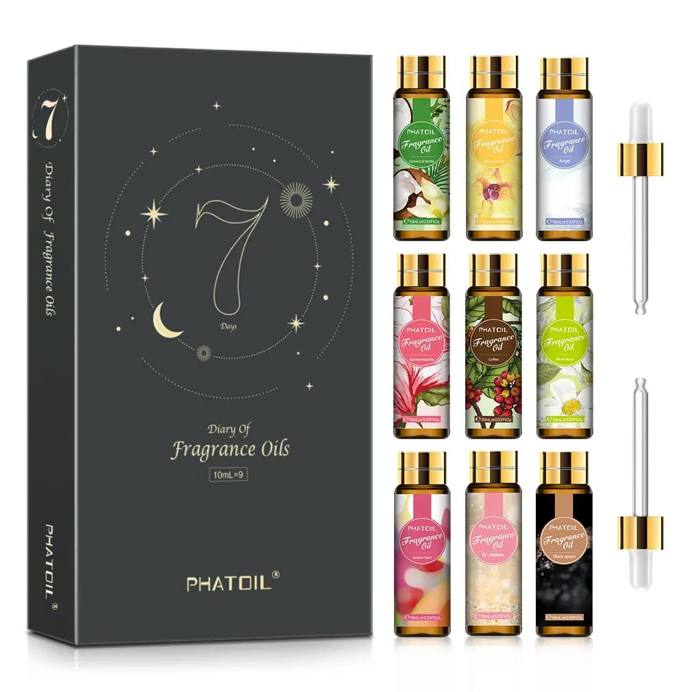 10ml/0.33fl.oz Fragrance Aroma Blend Aromatic Scents Scented Fruit Essential Oils for Diffusers Humidifier Home Massage Bath Perfume DIY, Household Items, 9 counts Scented Perfume Oils