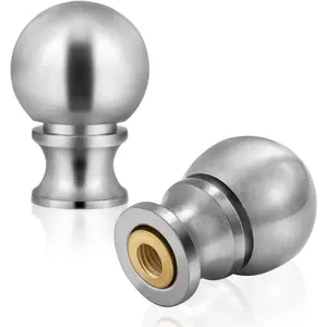 Ball Lamp Finial Cap Knob for Lamp Shade Top,Solid Lamp Finial Caps,Heavy Brushed Nickel Top Screw Finial for Table or Floor Lamps,1/4-27 Inch Threaded Base Connect to Lamp Harp (Silver / 2-Pack)
