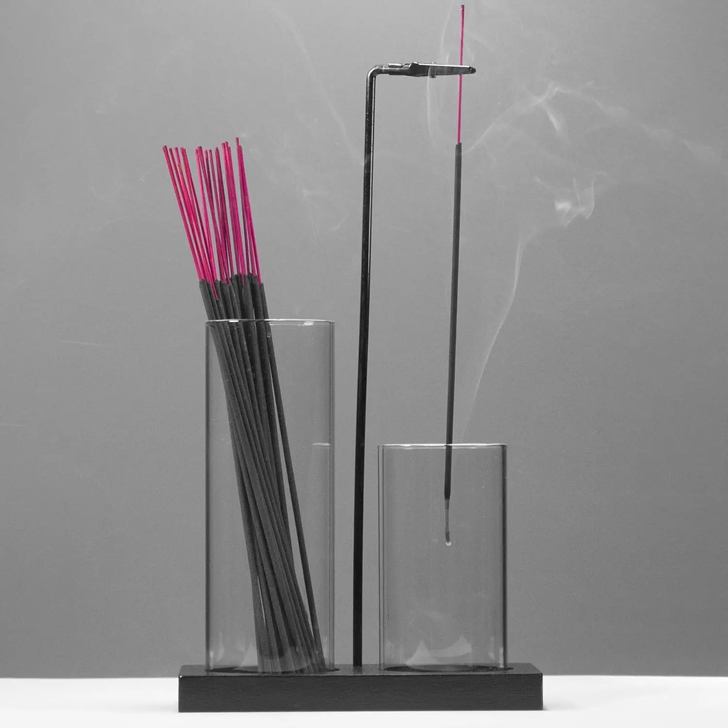 2 in 1 Glass Upside Down Incense Holder for Sticks with Storage & Ash Catcher for Meditation Yoga Spa Room Home Decor Black