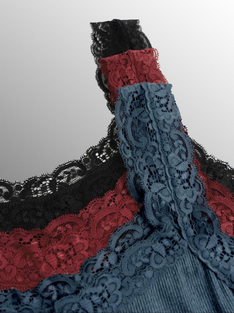 Women's Contrast Lace Tank Top, Casual Comfy Breathable Sleeveless Top, Ladies Clothing for All Seasons