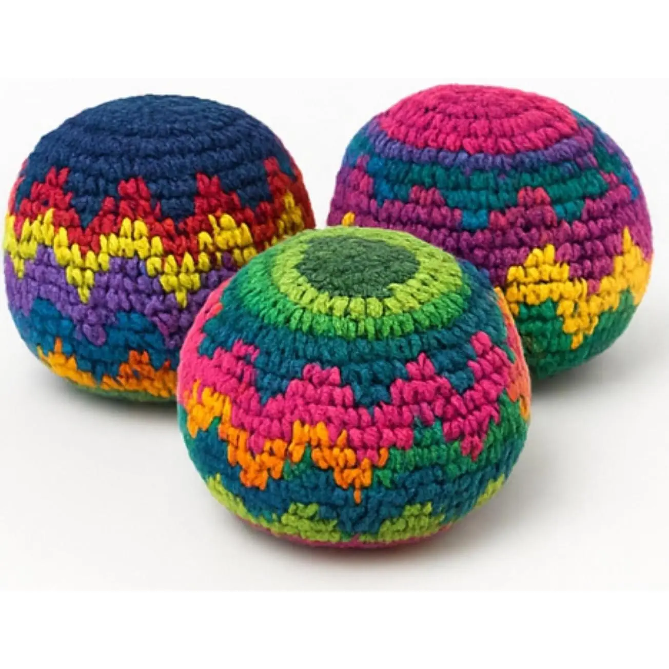 3 Pack Footbag Set - Handmade in Guatemala Crochet Hacky Kick Sack Balls, Footbag Juggling Balls for Outdoor Play, Party Games & Coordination Training