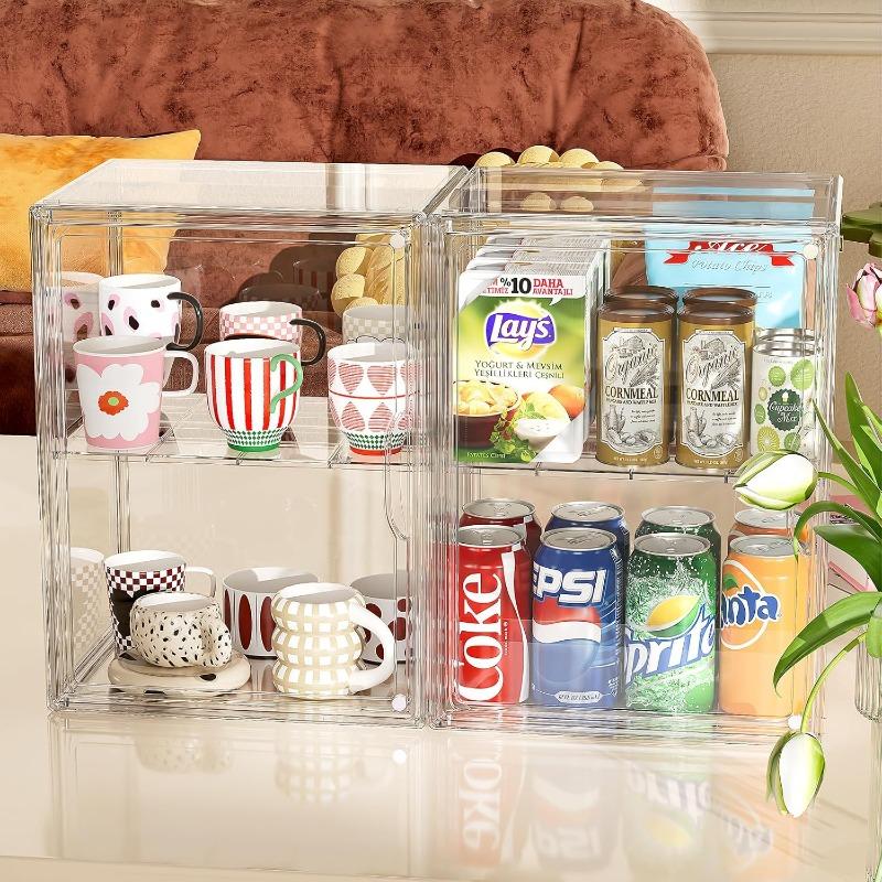 Clear Acrylic Display Case Super Large Stackable Storage Bins Magnetic Attraction Lids Acrylic Box with Compartment Divider for Collectibles Figures Cosmetic Purse Handbag Wallet 1 Pack