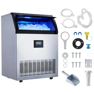 Commercial Built-in Freestanding Ice Maker Machine, Production 60Lbs Storage, 50 Cubes Per 15 Mins Adjustable Ice Thickness Self-Cleaning ETL Approved