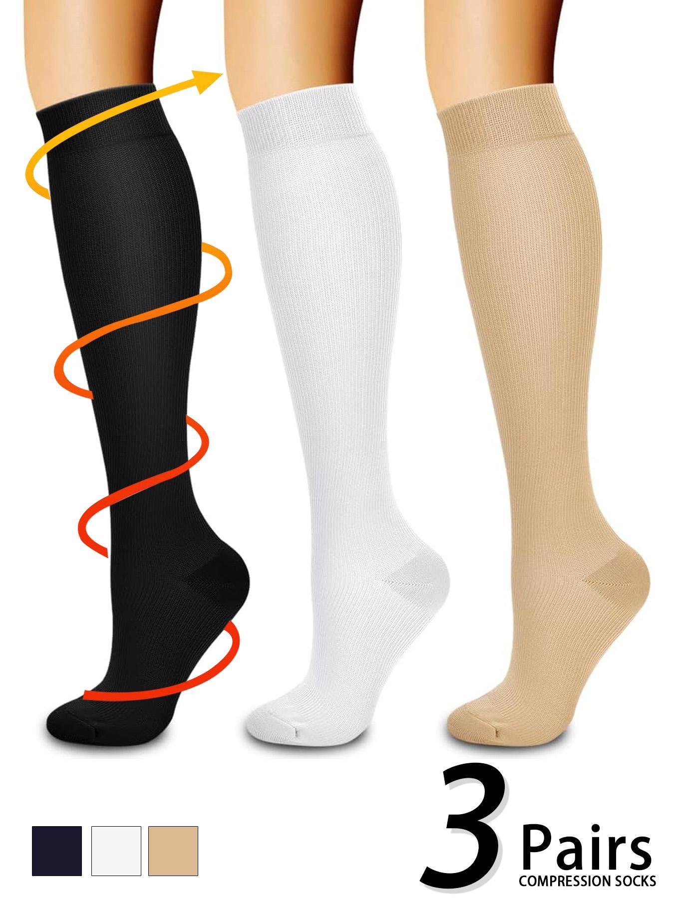 3 pairs of men's and women's compression socks with a compression rating of 15-20 mmHg in a knee-high design for running, performance and recovery, available in a range of colours to help improve circulation Athletic Socks