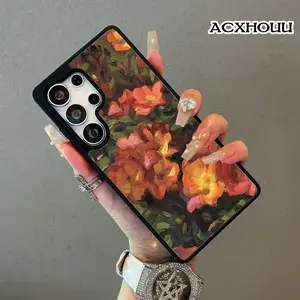 Magnetic Vintage Case for SAMSUNG S26 ULTRA S25 S24 S23 S22,Warm Orange Peony Oil Painting SwirlAesthetic Vibes Lightweight,Shockproof,Silicone,Scratch Resistant,and Cute