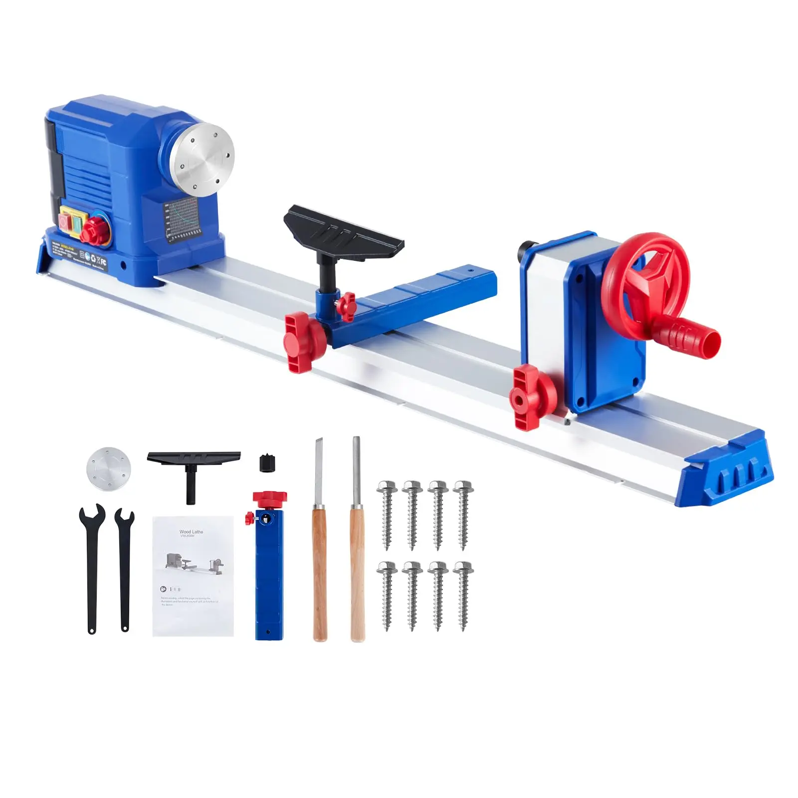 10 in x 24 in Benchtop Wood Lathe Machine, 0.8 HP 600W Wood Lathe Machine, Infinitely Variable Speed (800-3000 RPM), Wood Turning Lathe with Wrench & 2 Chisels for Woodworking