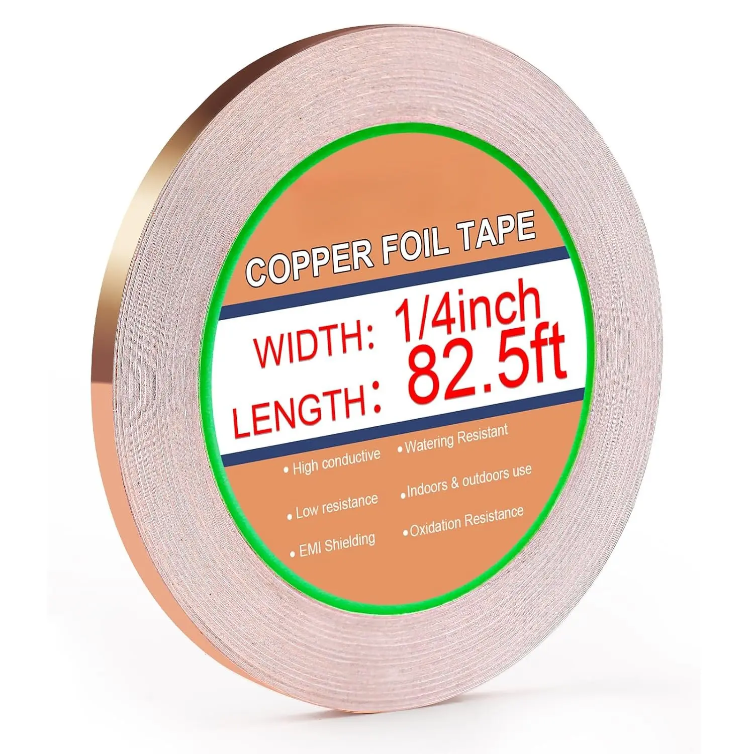 Copper Foil Tape (1/4inchX82.5FT), 1Rolls | Metal Copper for Stained Glass, Conductive Adhesive for Guitar, EMI Shielding Soldering Crafts, Electrical Repairs