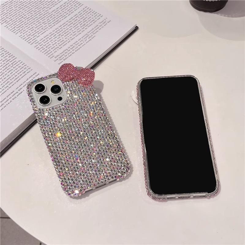 Bow Decor Phone Case, Smartphone, 1 Count Rhinestone Decor Phone Protective Cover, Phone Accessories Compatible with iPhone, Casing, Aesthetic