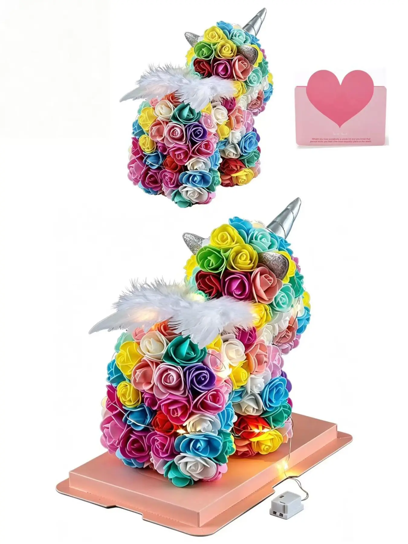 Creative Unicorn Gift Set for Girlfriend, Valentine's Day Perpetual Flower Necklace, 100 Languages Projection, Winged Unicorn Box Set