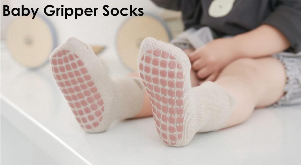 L-SOK016 Toddler Non Slip Socks, Cute Baby Socks with Grips Crew Socks 5 Pairs