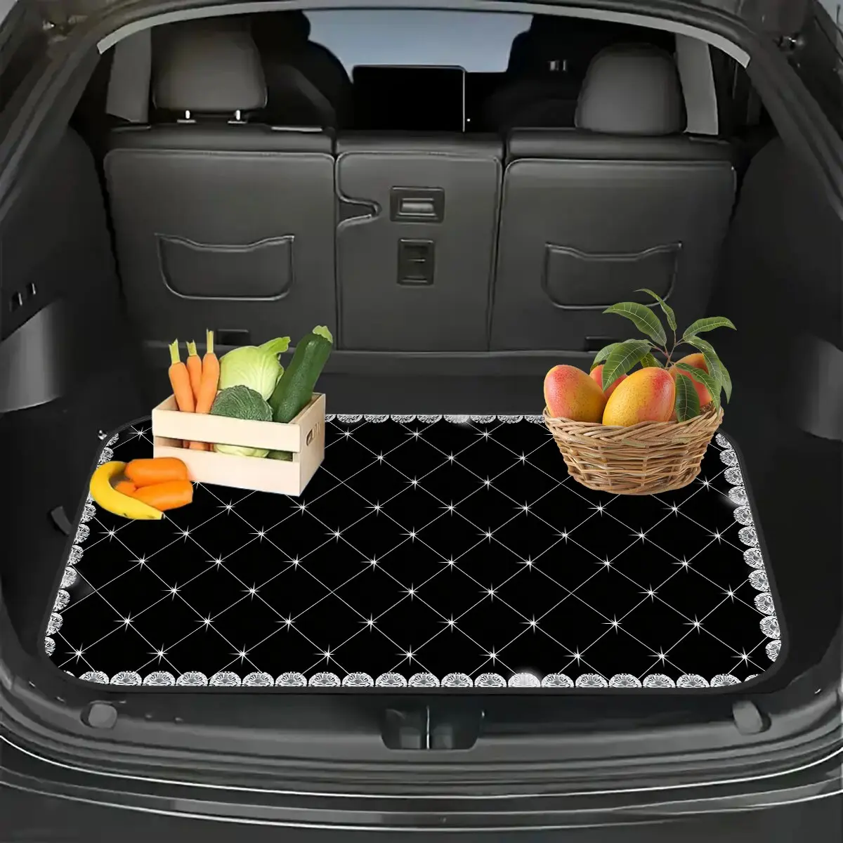 Elegant Rhombus Star Lace Border Car Rear Cargo Mat, Non-Slip Waterproof Rubber Boot Liner, Universal Fit for Suv Sedan Hatchback