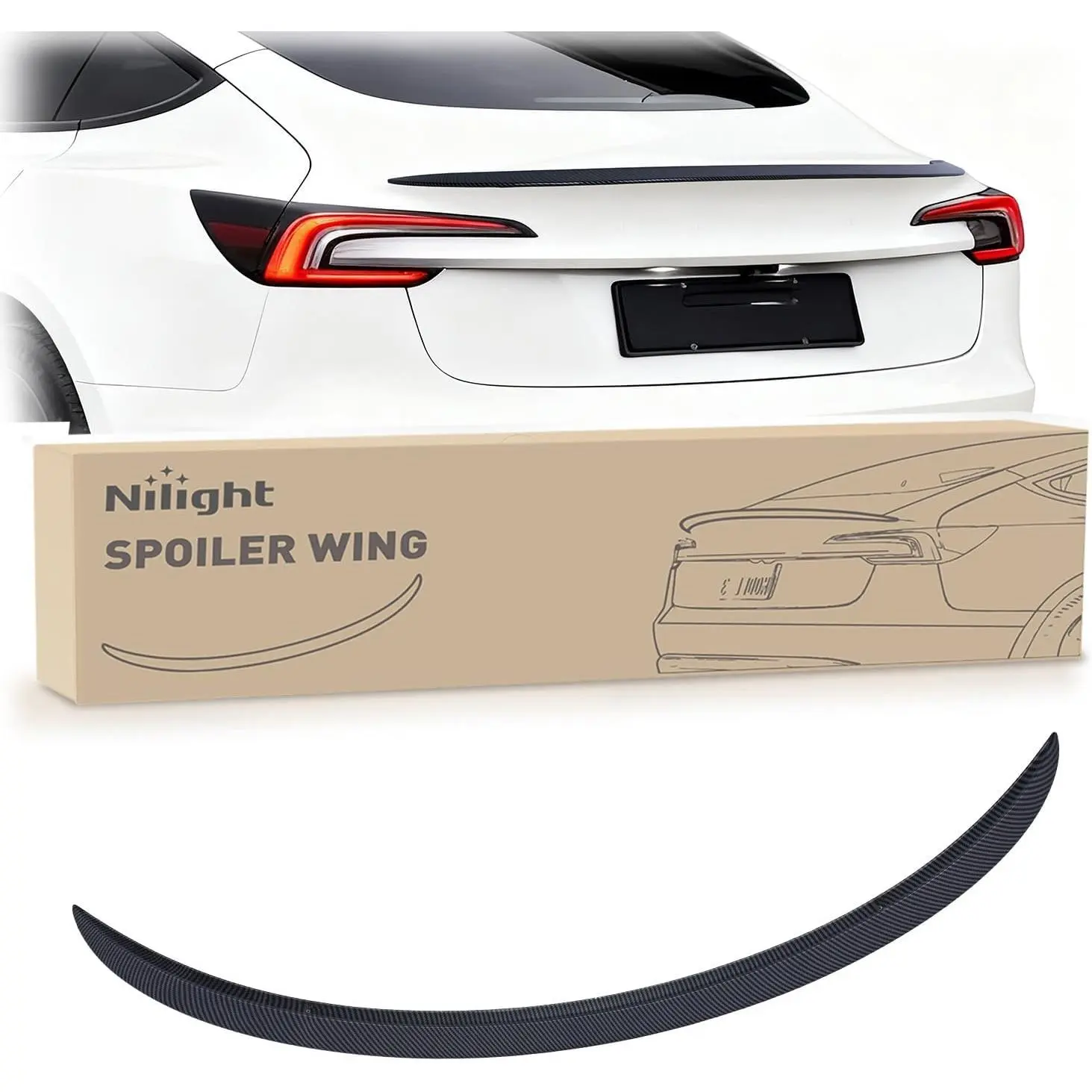 Spoiler Fit for Tesla Model 3 Highland 2024 2025 2026 Spoilers for Cars Rear Spoiler Wing Sporty Rear Trunk Lip Exterior Accessories No-Drill Installation ABS Carbon Fiber Pattern, Matte Black