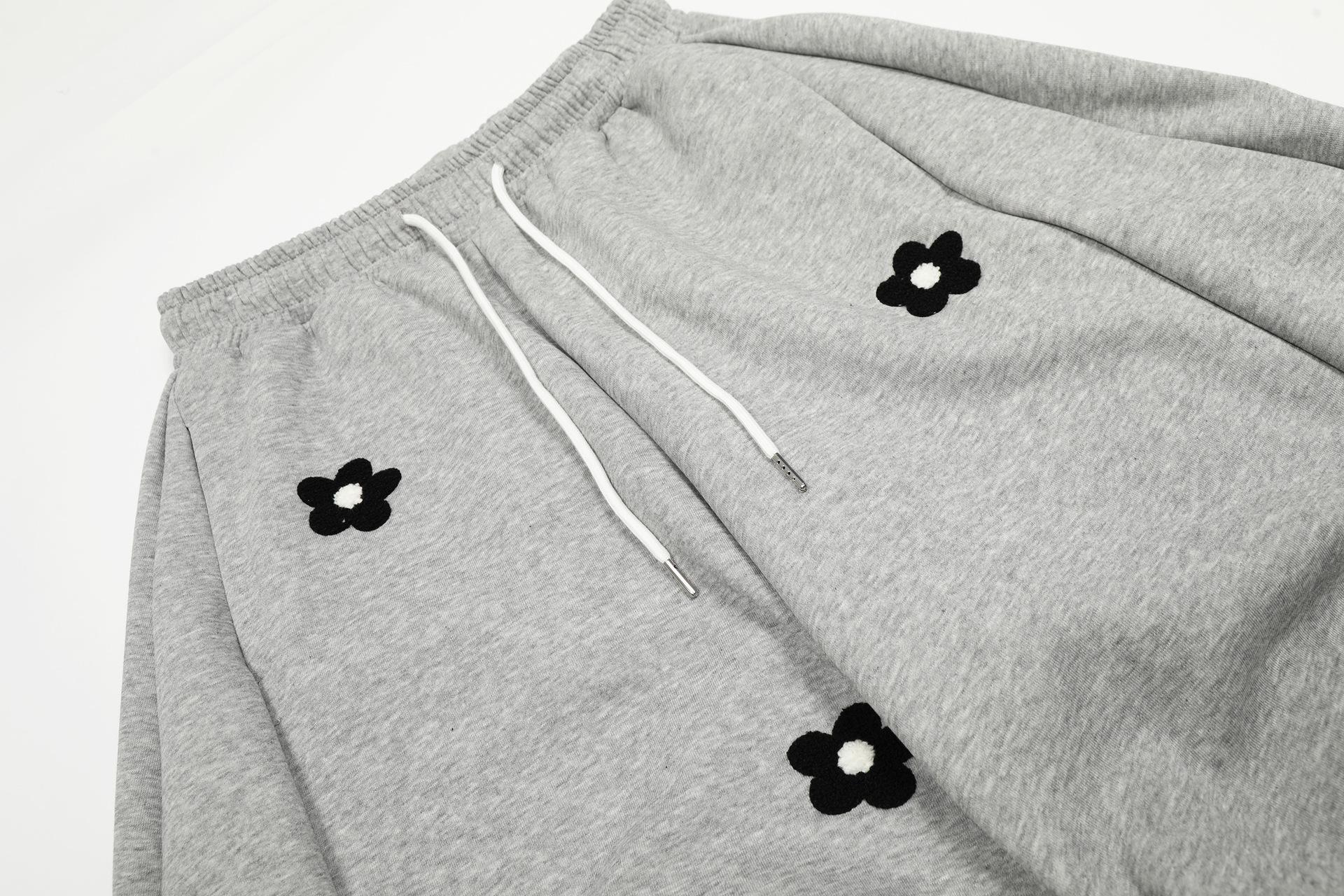 2026 Spring Collection Sweet and Cool Style Floral Embroidery Drawstring Loose Slimming Casual Sports Pants Wide-Leg Sweatpants for Women Menswear Trouser