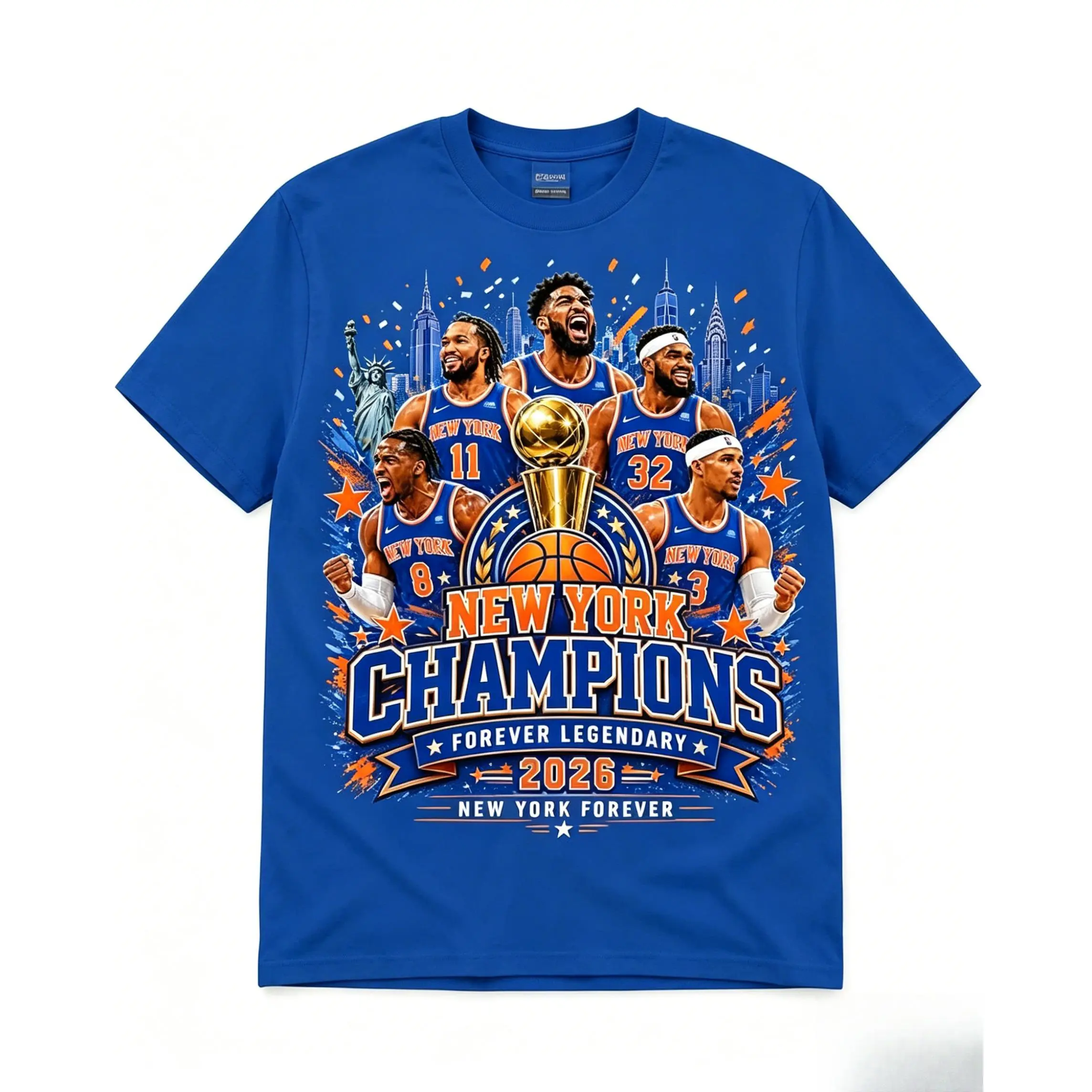 New York 2026 City Blue Orange Glory Graphic Tee Unisex NYC Basketball Fan Gift Retro Sports Print Game Day Casual Daily Wear Apparel