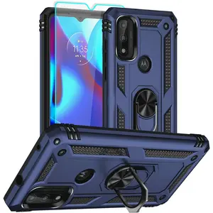 Moto G Play 2023 Case with HD Screen Protector, Military Grade 16ft. Drop Tested Ring Shockproof Protective Phone Case for Motorola G Pure, Blue