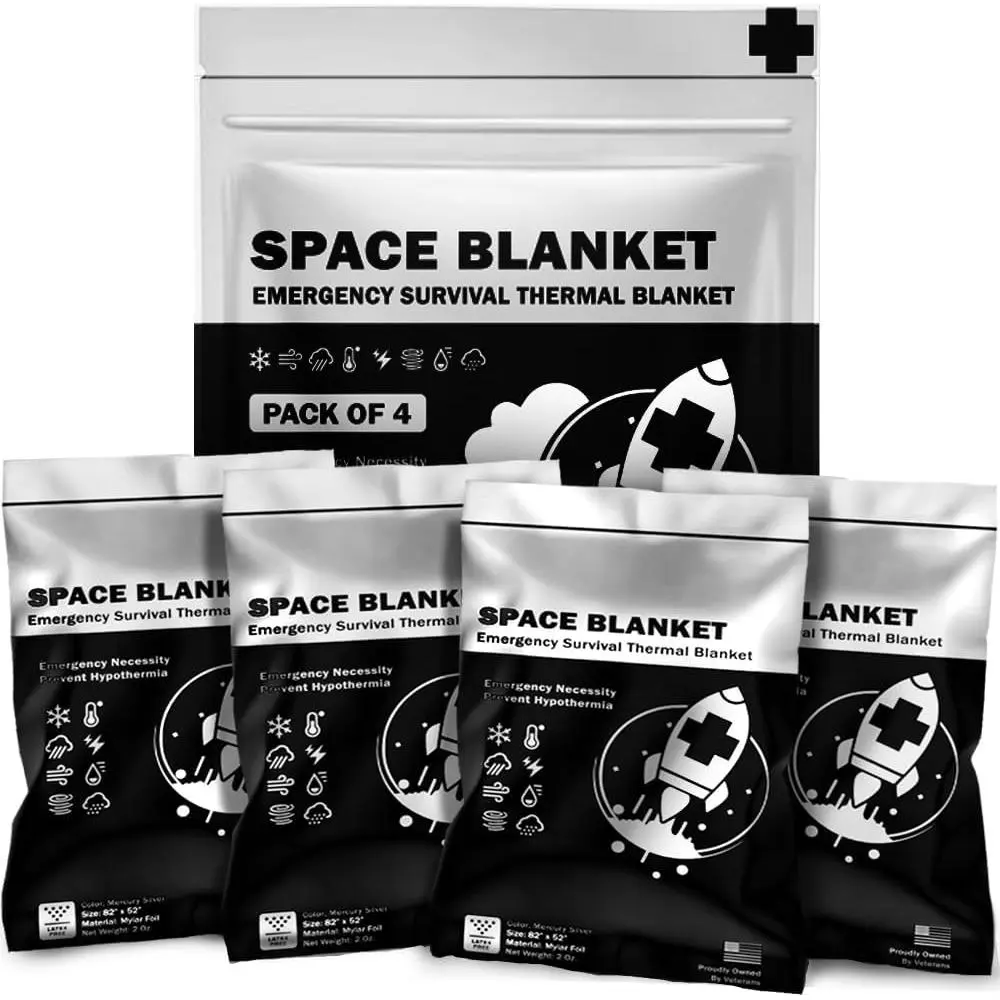 Mylar Thermal Blankets -Space Blanket  kit Camping Blanket  for  Kit Outdoors, Hiking, , Out Bag,Marathons (, 4 Pack)