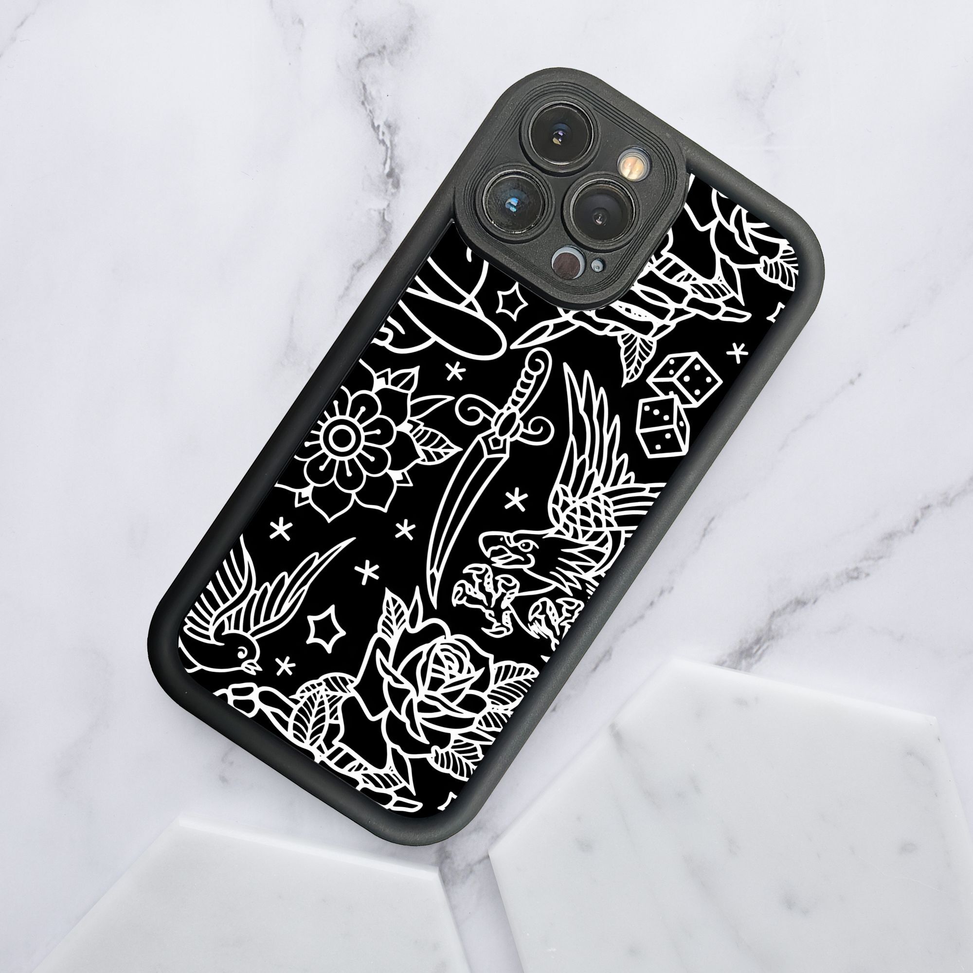 Phone Case - 1pc of American Traditional Tattoo Flash Print Phone Case Designed to Protect Against Impacts, Compatible with iPhone 17 E Air Pro ProMax iPhone16 15 14 Plus 13 12 Mini 11 X XS XR