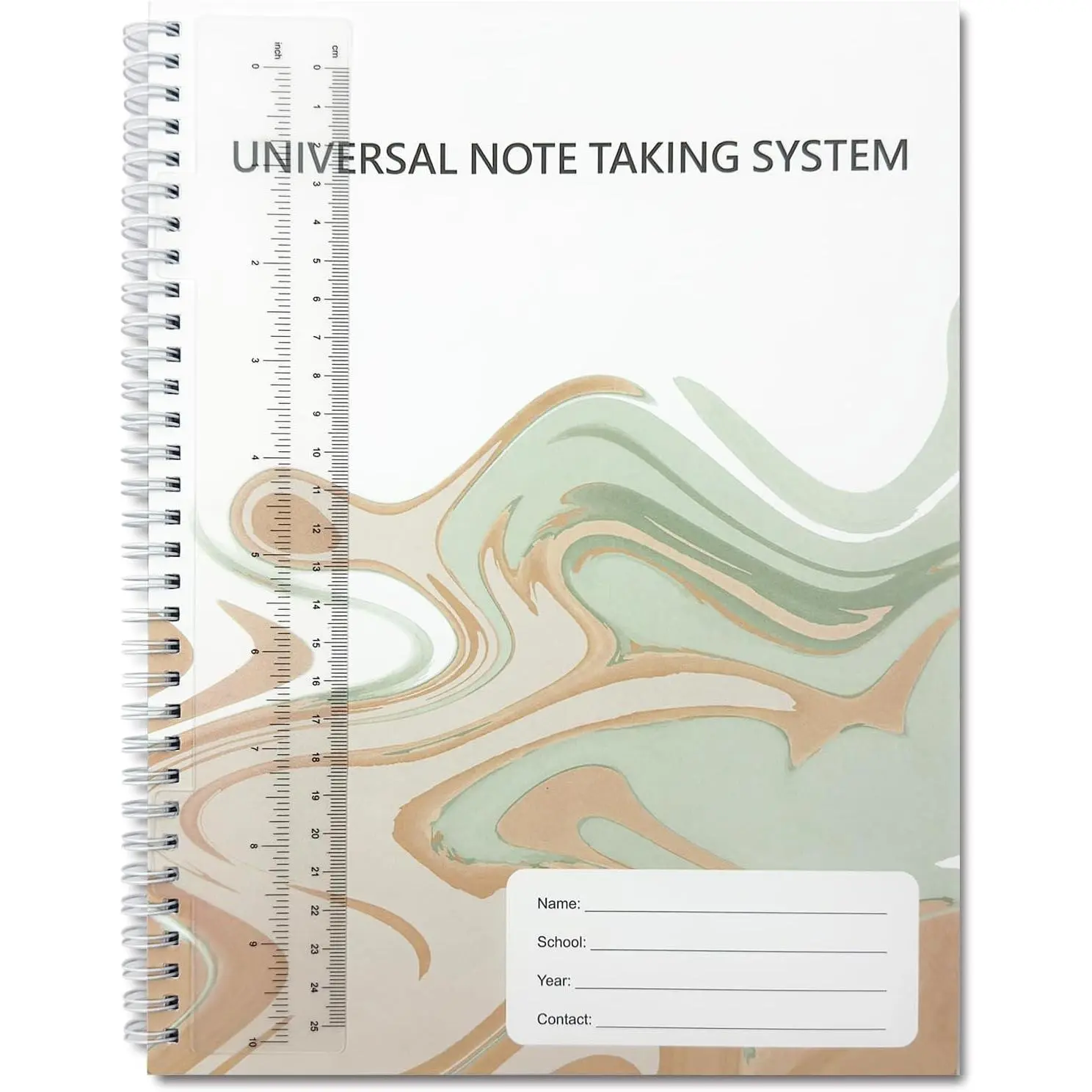 Notes Notebook, Note Taking System, 8×11 Inch,124 Pages, 62 Numbered Sheets, Color Printed Cover with Clear Protective Sleeves, -Pocket First Page, Removable Plastic Ruler