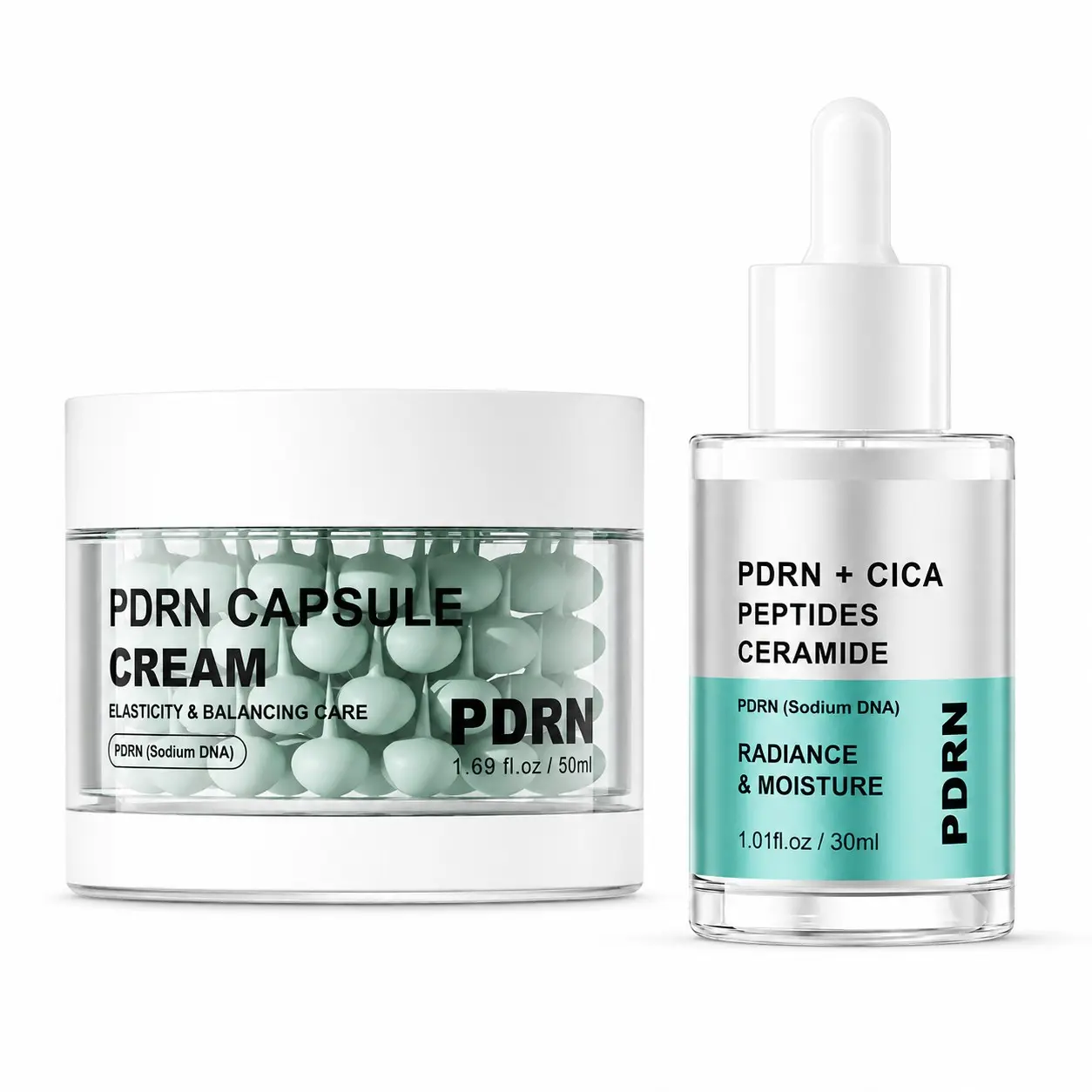 PDRN Cica Exosome Ampoule & Capsule Cream Set, Skincare for Hydration, Moisture, Barrier Support & Dewy Glow