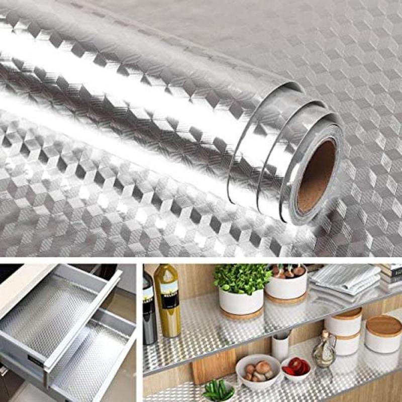Kitchen Wallpaper Oil Proof Sticker Aluminum Foil Backsplash Self-Adhesive Contact Paper Cabinet Liner Waterproof Heat Resistant Peel Stick Wallpaper 15.7X118 Inches Cube Texture Silver Non-Woven,UU Kitchen Wallpaper Oil Proof Sticker Aluminum Foil Backsplash Self-Adhesive Contact Paper Cabinet Liner Waterproof Heat Resistant Peel Stick Wallpaper 15.7X118 Inches Cube Texture Silver Non-Woven,UU