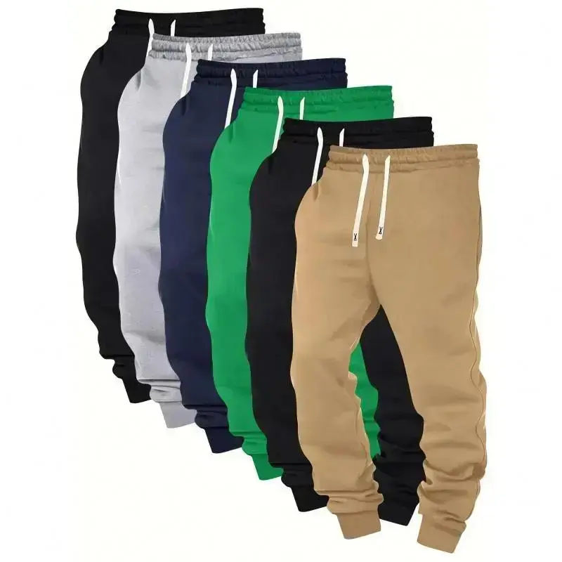 Men'S Solid Color Sweatpants, Polyester Knit Fabric, Regular Fit, Drawstring Waist, Casual Athletic Joggers with Pockets, Slight Stretch, Spring/Fall Season, 210g/m2 Weight solid color sweatpants cuffed sweatpants(Sheets)
