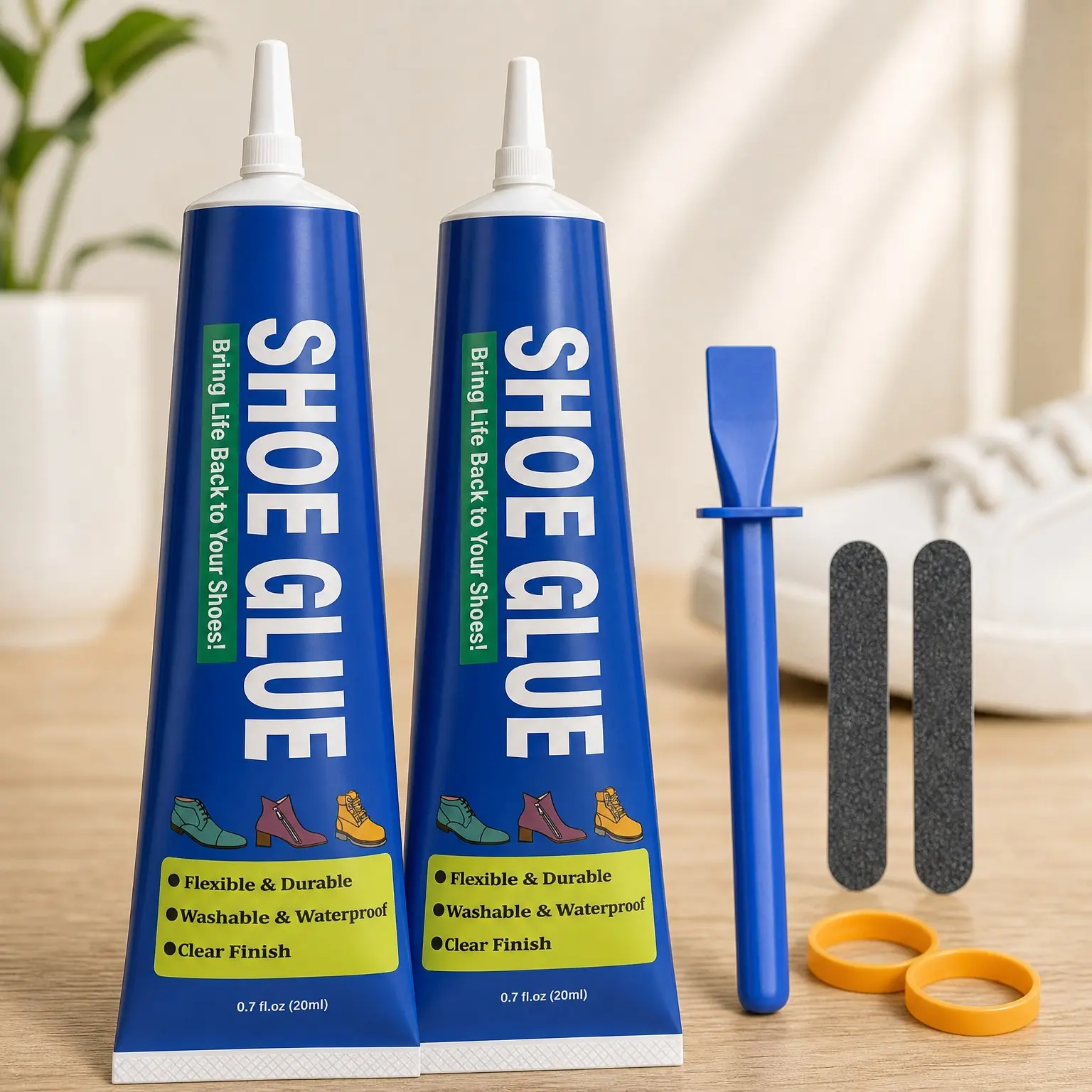Professional Grade Flexible Shoe Sole Repair Adhesive - 2 PCS, Extra Strong Clear Waterproof, Repairs Soles, Heels, Patches Small Holes, Works on Leather, Rubber, Vinyl, Canvas(Gift)