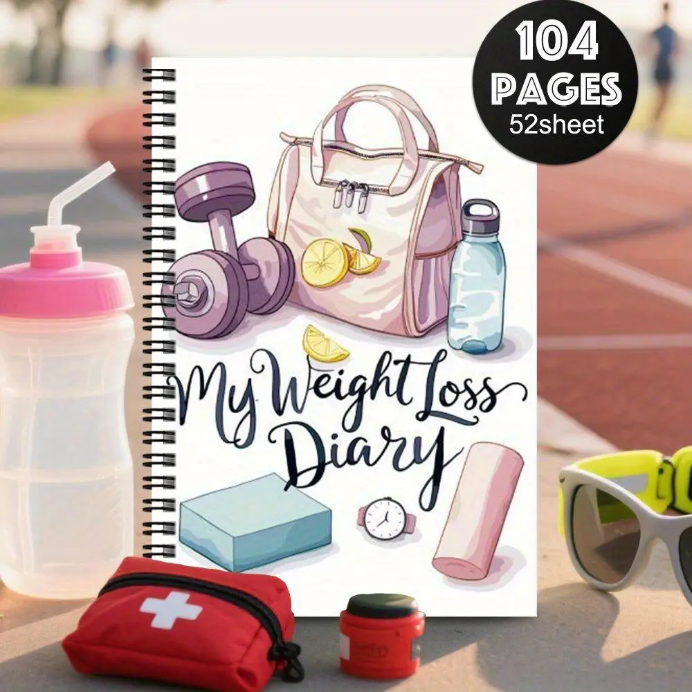 Fitness Weight Loss Progress Journal, Diet & Exercise Habit Tracker Log Book, Weekly Weight Monitoring Planner, 104 Pages Nutrition Workout Diary for Women Men