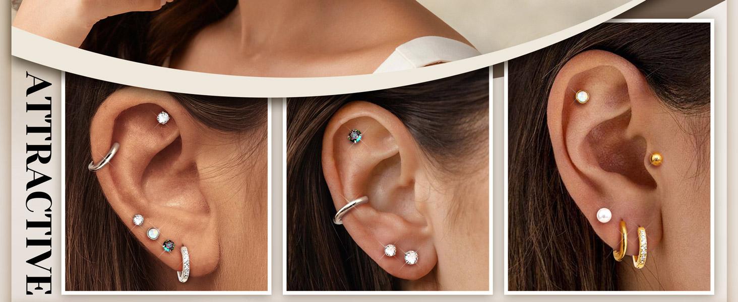 Jstyle Hypoallergenic Stud Hoop Earrings for Women Flat Back Cartilage Earrings Small Silver Hoops Surgical Stainless Steel Earring Trendy Earring Stacks Set Multiple Piercing Jewelry Gifts for Women