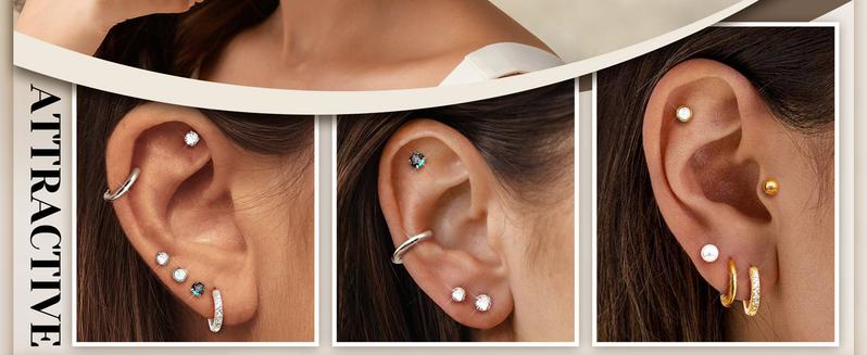 Jstyle Hypoallergenic Stud Hoop Earrings for Women Flat Back Cartilage Earrings Small Silver Hoops Surgical Stainless Steel Earring Trendy Earring Stacks Set Multiple Piercing Jewelry Gifts for Women