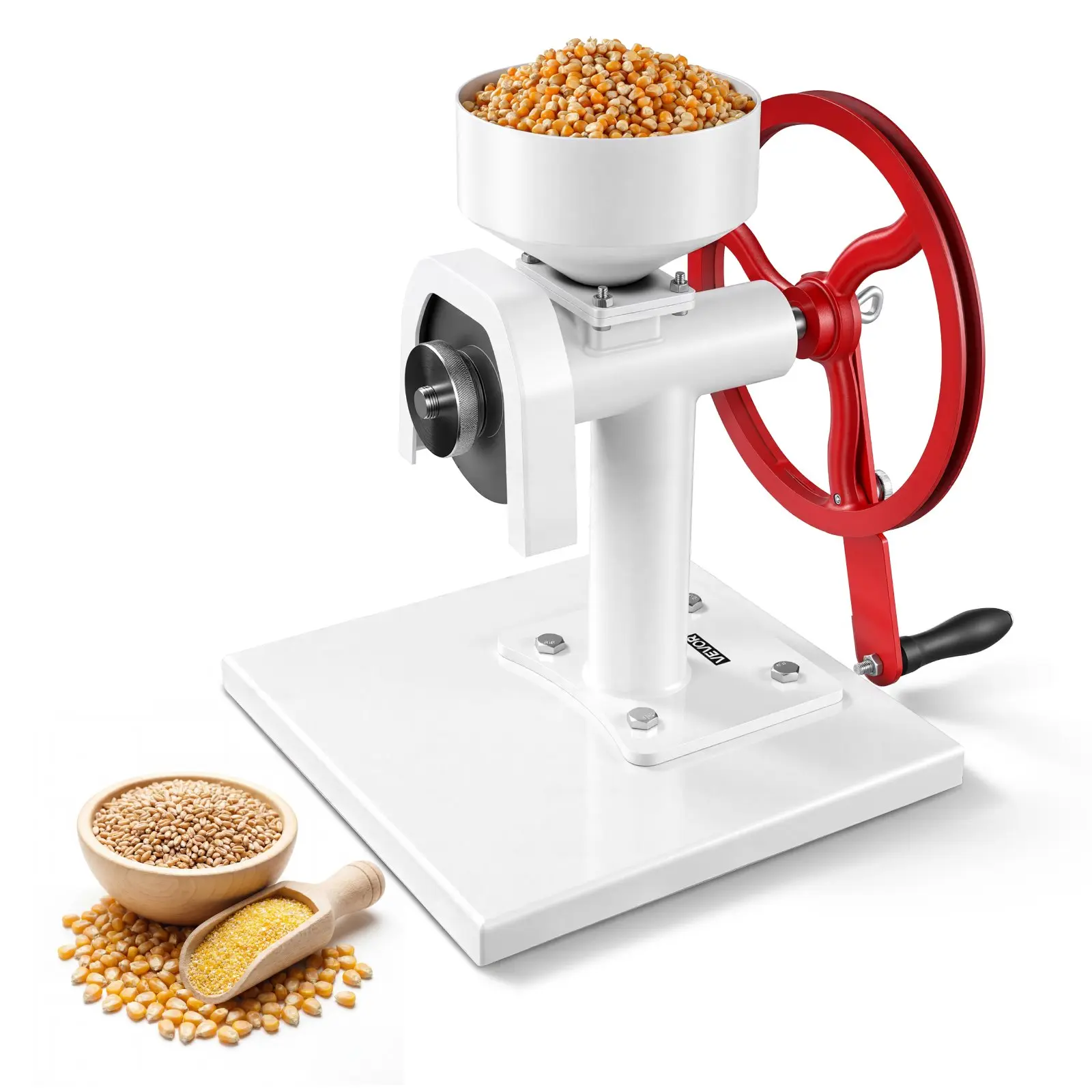 VEVOR Heavy-Duty Carbon Steel Manual Mill with Flywheel Crank, Adjustable Fineness, 0.53 Gal Hopper for Grains, Corn, Spices