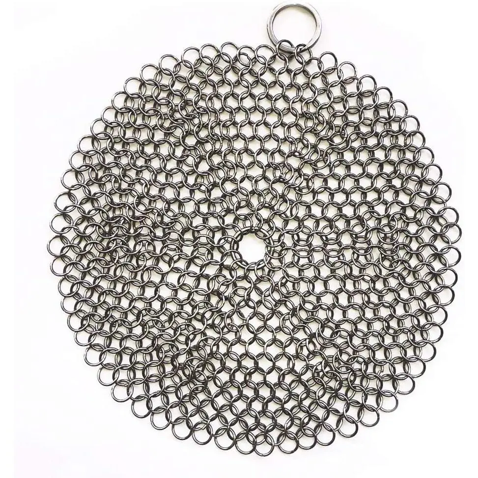 316  Stainless Steel Cast Iron Cleaner, Chainmail  for Cast Iron Pan Pre-Seasoned Pan Dutch Ovens Waffle Iron Pans Scraper Cast Iron Grill Scraper Skillet Cleaning