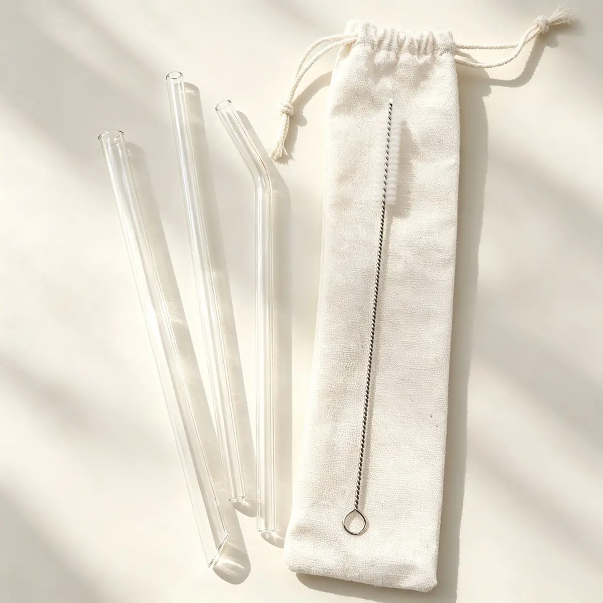 3-Pack Transparent Glass Straws with Cleaning Brush and Storage Bag, Heat Resistant Borosilicate Glass, Ideal for Milk Tea, Juice, Cocktails