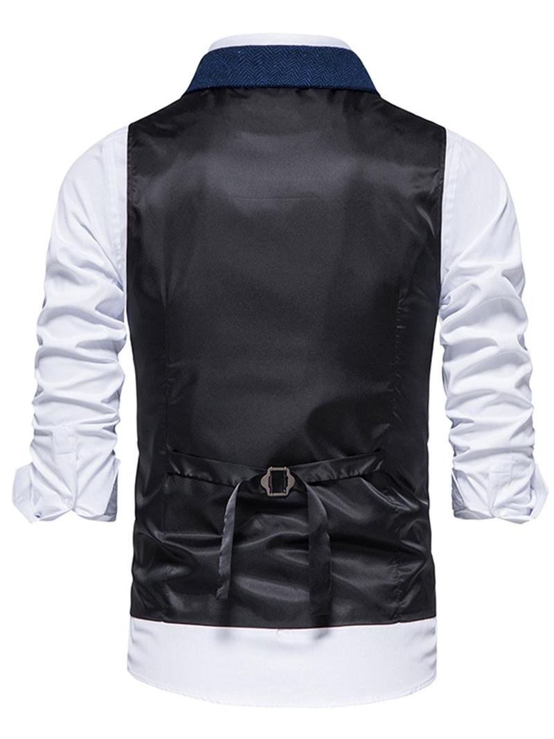 Men's Solid Button Front Pocket Suit Vest, Regular Fit Casual Formal Lapel Sleeveless Suit Vest for Work Office Business, Men's Clothes for All Seasons Men's Solid Button Front Pocket Suit Vest, Regular Fit Casual Formal Lapel Sleeveless Suit Vest for Work Office Business, Men's Clothes for All Seasons