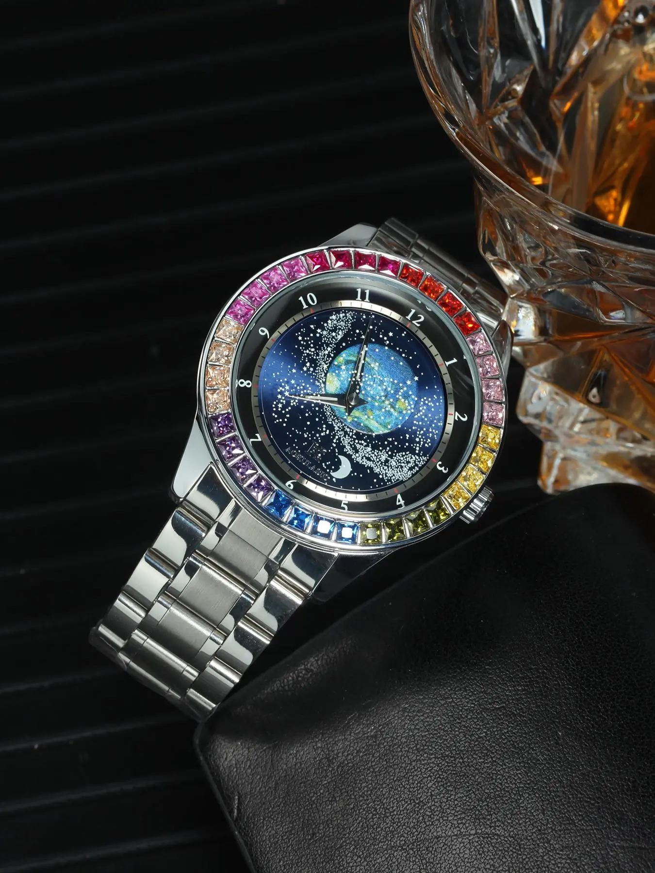 1pc Fashion Business Starry Sky Luminous Dial Automatic Mechanical Watch for Men Stainless Steel Strap Top Brand Casual Mens Watches Elegant Wristwatches