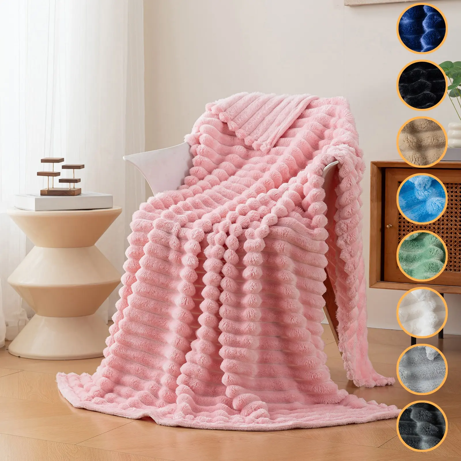 1pc Soft Fluffy Throw Blanket for Couch, Cozy Fleece Fall & Christmas Shawl Blanket, Nap Blanket for Office & Bed, Birthday & Christmas Gifts for Mom, Lover, Daughter and Women, Living Room Home Decor, Soft Warm Blanket, Multiple Colors Available