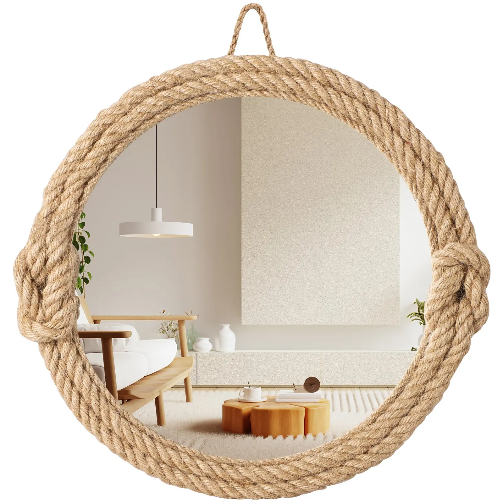 1pc Boho Round Rope Knot Wall Mirror, Circle Mirror, Woven Decorative Hanging Mirror, Bohemian Aesthetic Room Decor, Wall Mount Mirror for Bedroom Living Room