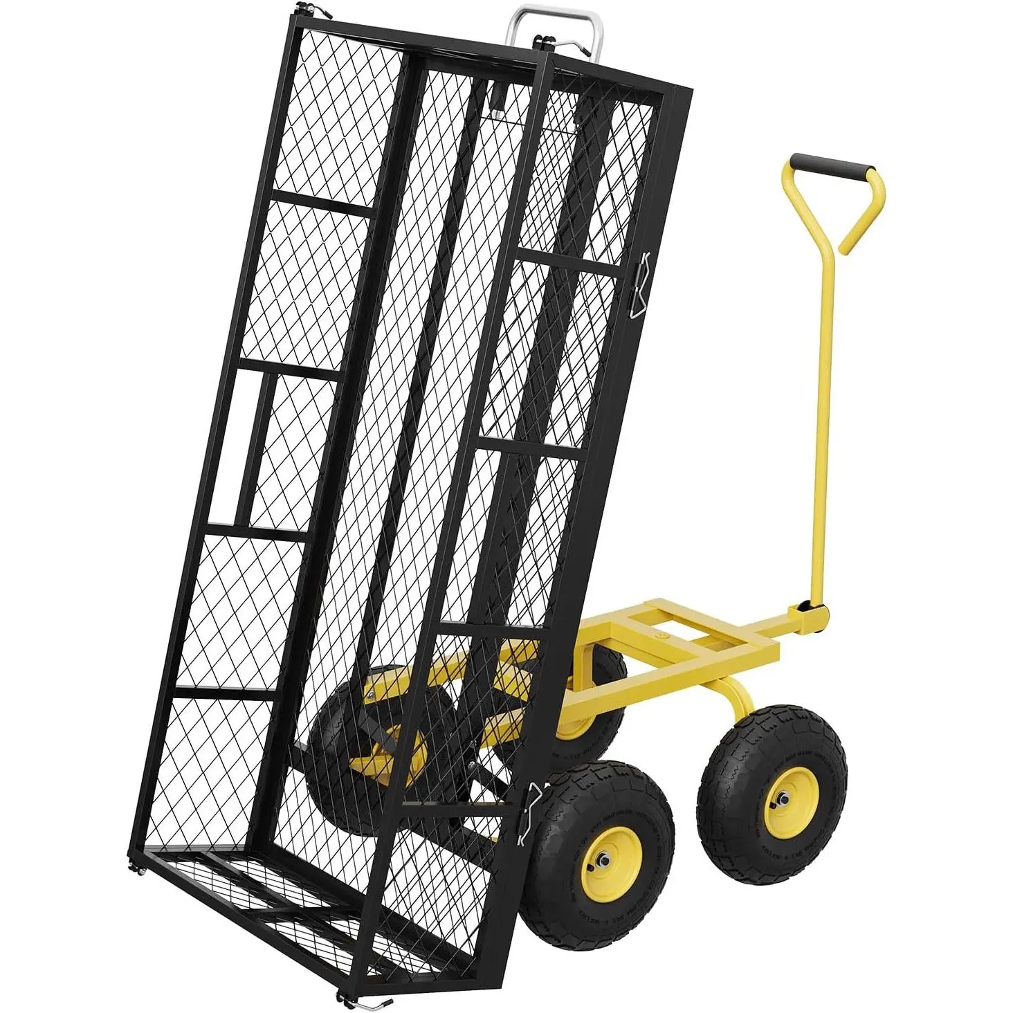900 LBS Garden Dump Cart with Removable Sidewalls, Heavy Duty Steel Dump Wagon with 180° Swivel Handle & 10 in Tires, Yard Cart Utility Wheelbarrow for Backyard Farm