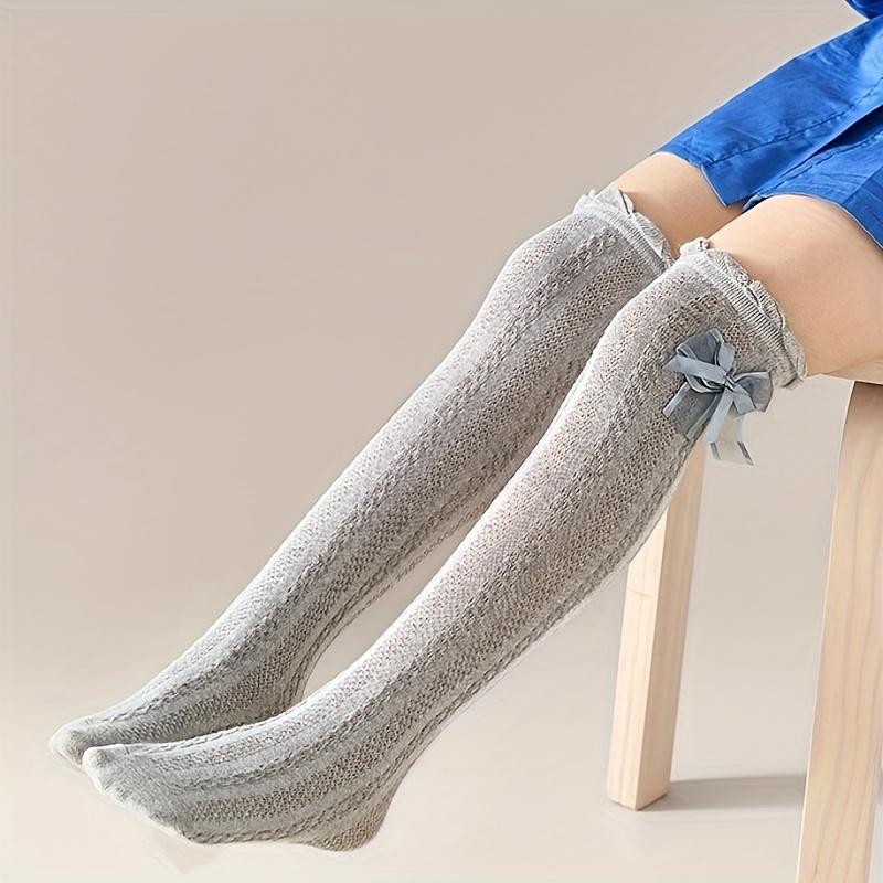 girl Long Stockings with Bow Decoration Soft Gradient Texture Tights Comfortable All Seasons for Daily Special Occasions