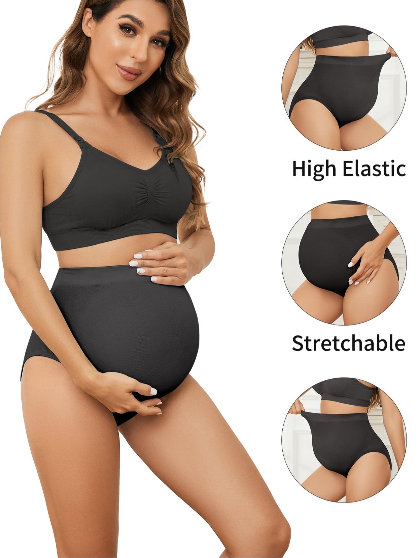Women's Solid Textured High Waist Maternity Briefs, Casual Comfy Breathable Maternity Panties, Maternity Underwear for All Seasons, Soft Breathable Underwear