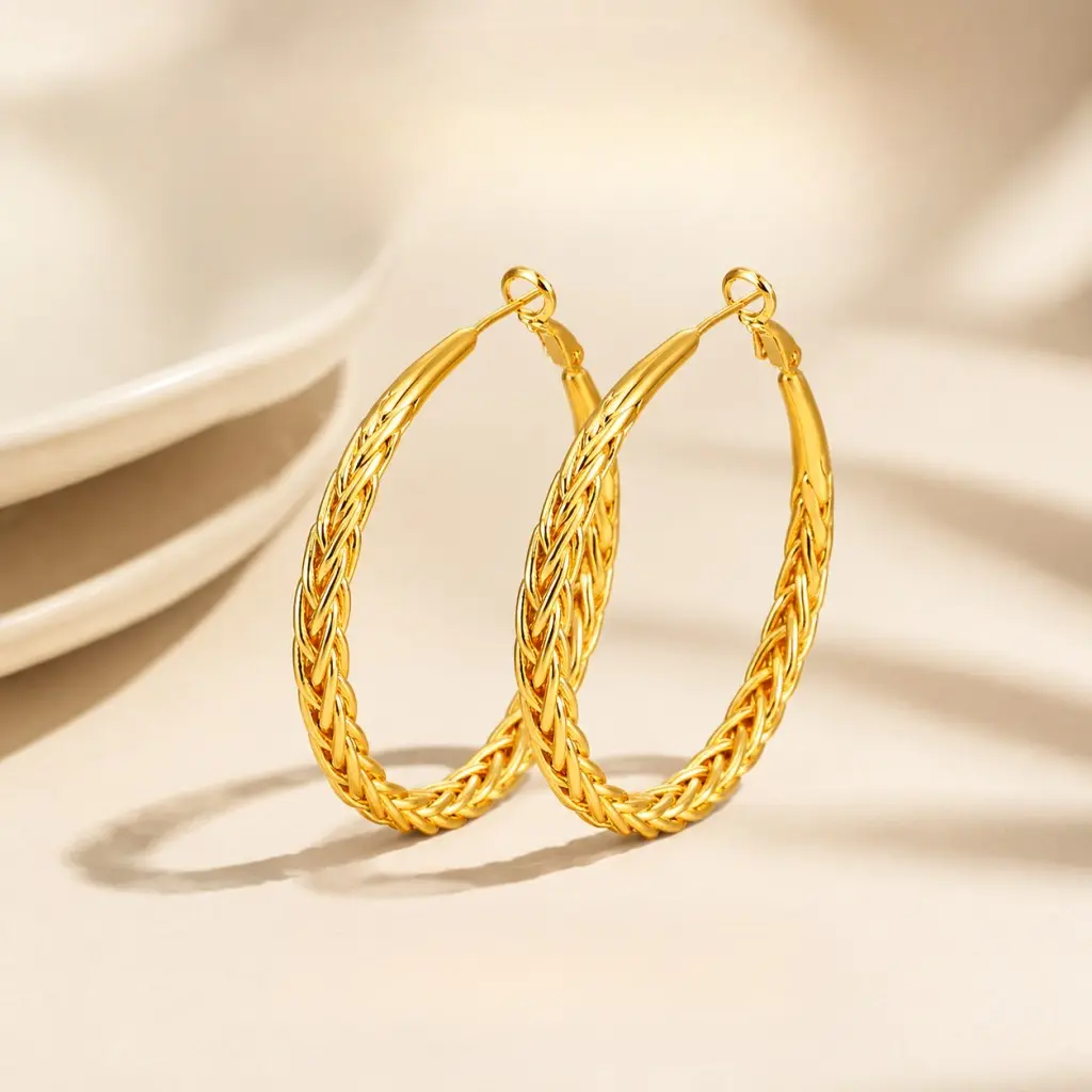 Women's Gold Plated Twisted Braid Hoop Earrings - S925 Silver Post, Hypoallergenic, Copper Base, Multi-Size (30/40/50/60MM), Lightweight, All Seasons Everyday Wear Classic Fashion Jewelry Gift