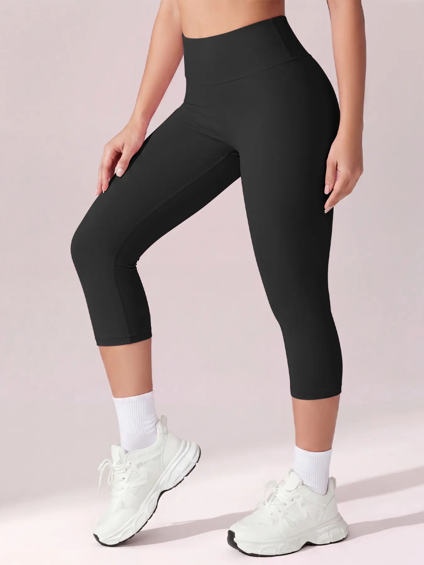 Women Workout Capris Yoga Legging High Wasit Tummy Control Scrunch Butt Lifting Solid Color Slim Leggings Workout Yoga Pants for Sports Gym Dailywear
