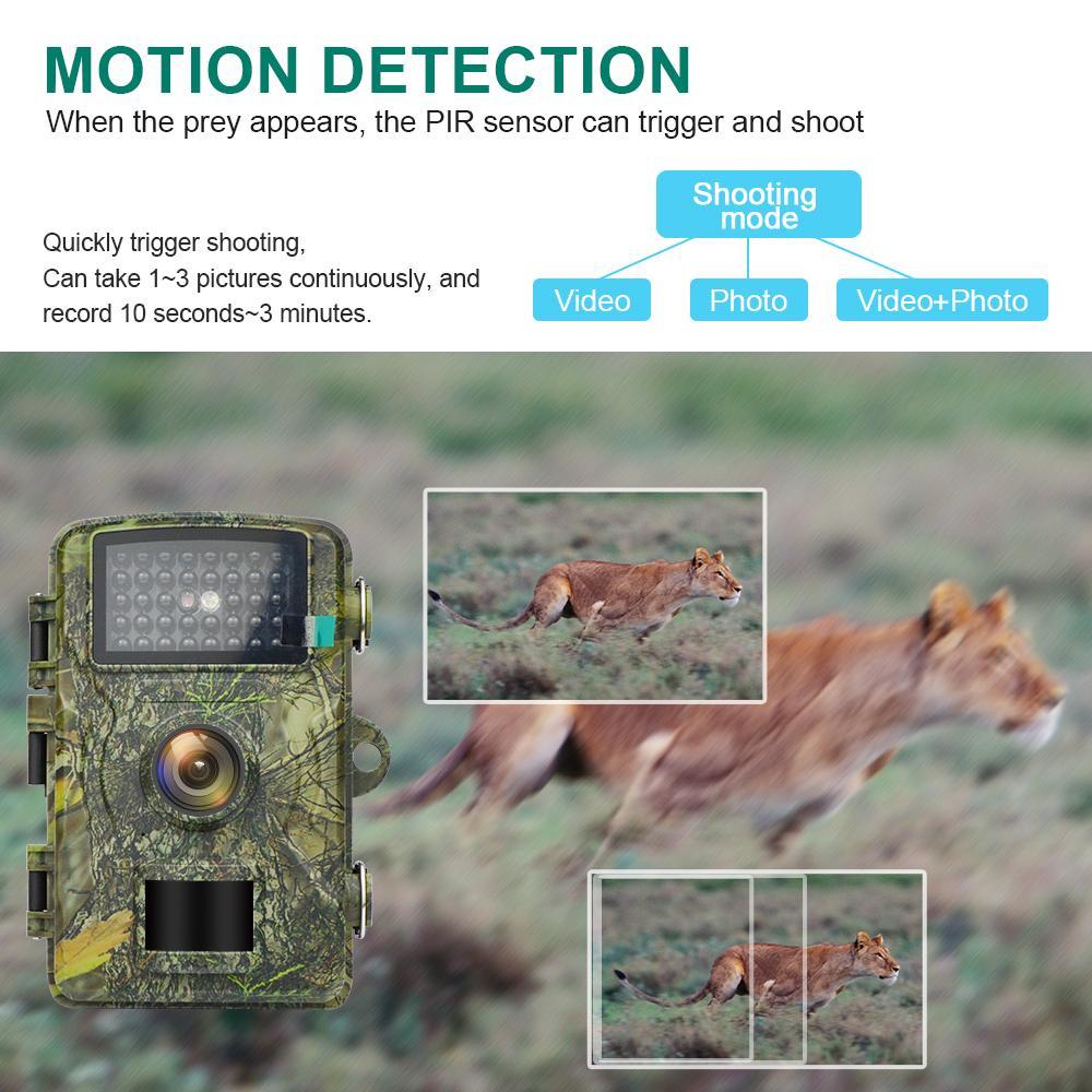 16MP Trail Camera, 0.8s Trigger Motion Activated Night Vision Game Camera, 720P IP66 Waterproof Hunting Camera for Outdoor Wildlife