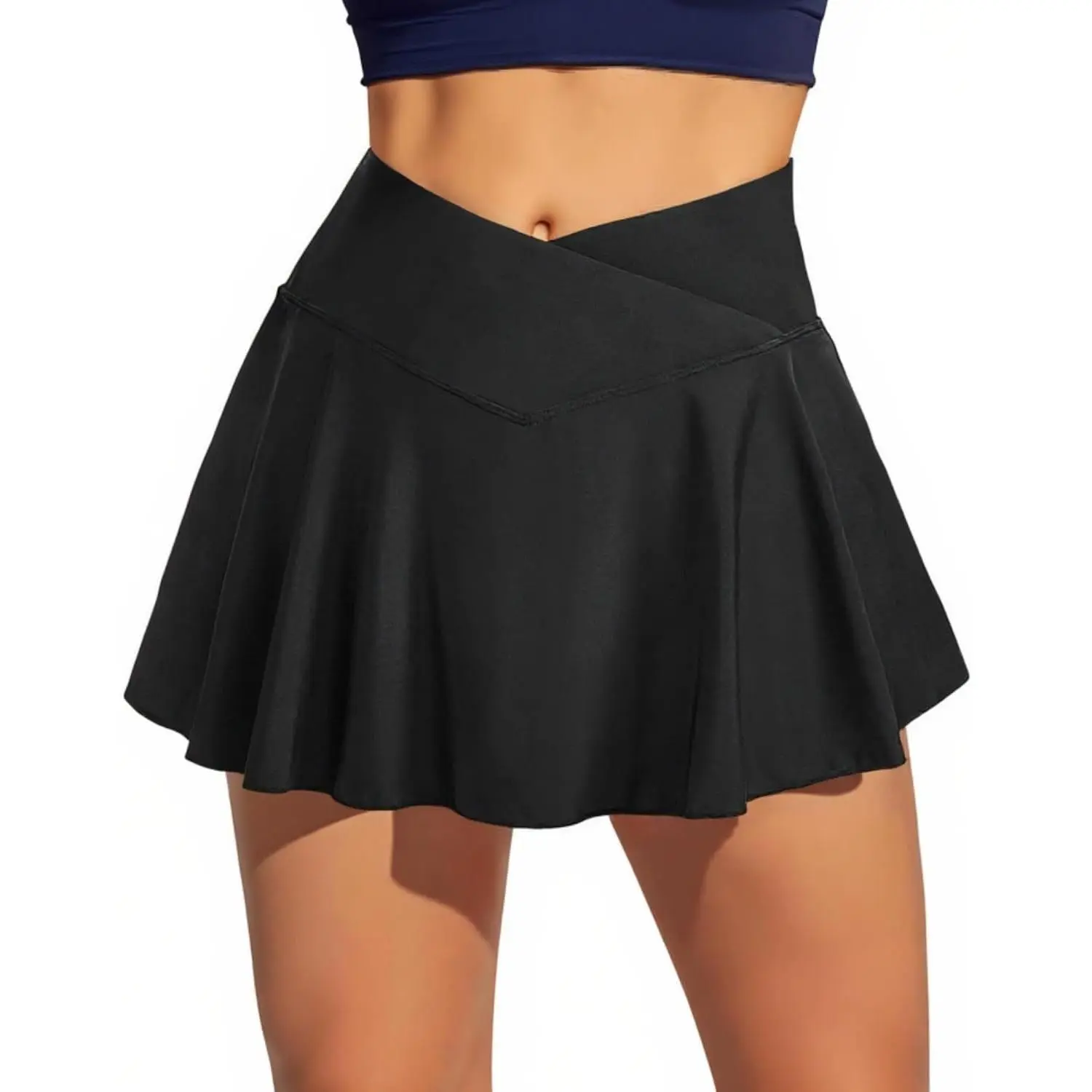 Women's High-Waisted Crossover Swim Skirt Bikini Bottoms - 2025 High-Quality, Tummy Control, Ruffled Hemline, Elastic Waist, Built-in Boxer Liner, Multi-Size Bathing Suit for Beach Wear
