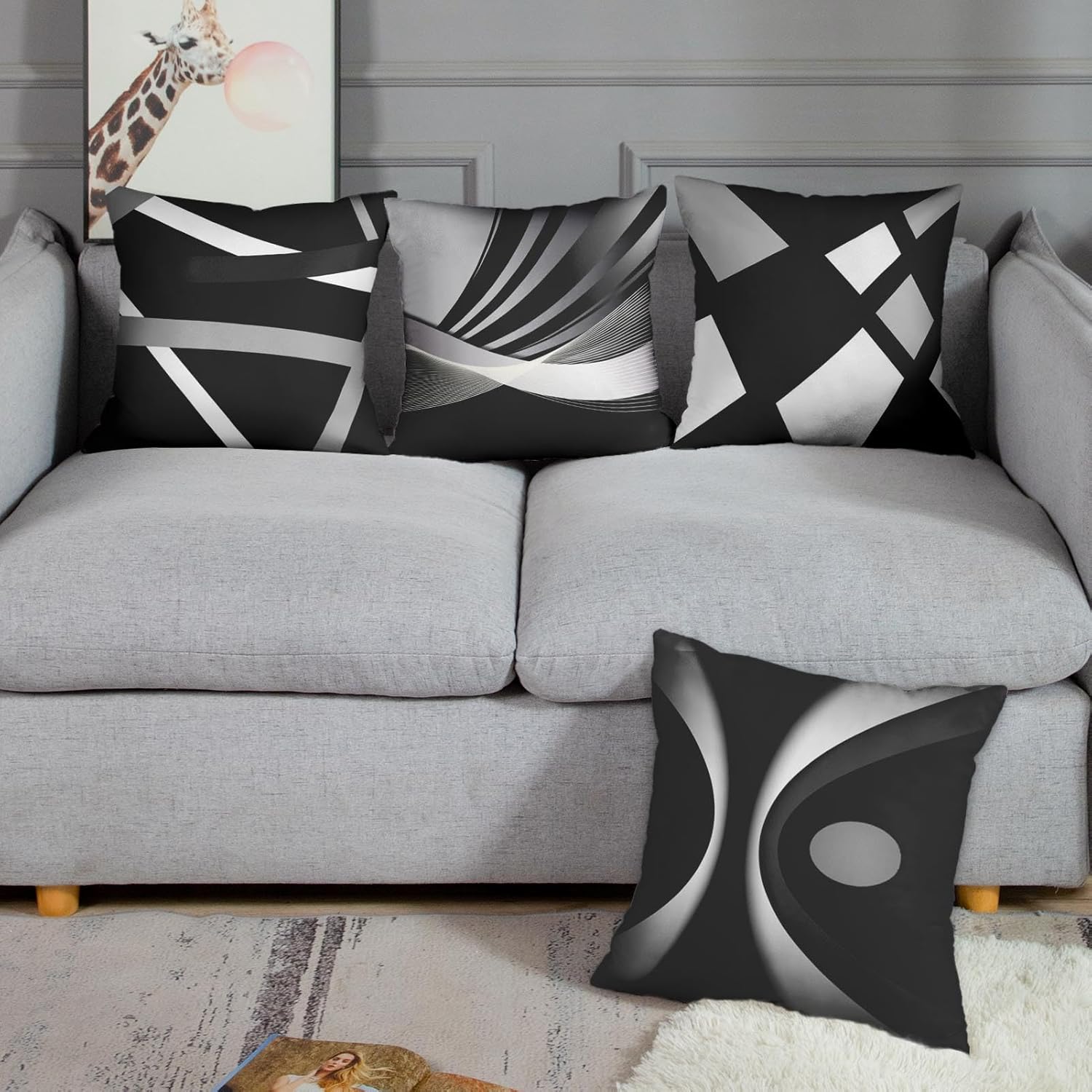 Set of 4 Black Throw Pillow Covers Modern Abstract Grey Stripes Gray White Bold Decorative Pillow Cases Home Decor Square 18x18 Inches Pillowcases Set of 4 Black Throw Pillow Covers Modern Abstract Grey Stripes Gray White Bold Decorative Pillow Cases Home Decor Square 18x18 Inches Pillowcases