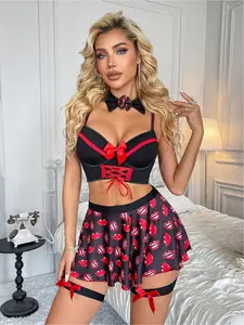 Women's Cosplay Costume Set, Milk Silk Print, Princess Dress, Role Play, Steel Ring, 6-Piece, Party, Valentine's Gift, Girl Night Out