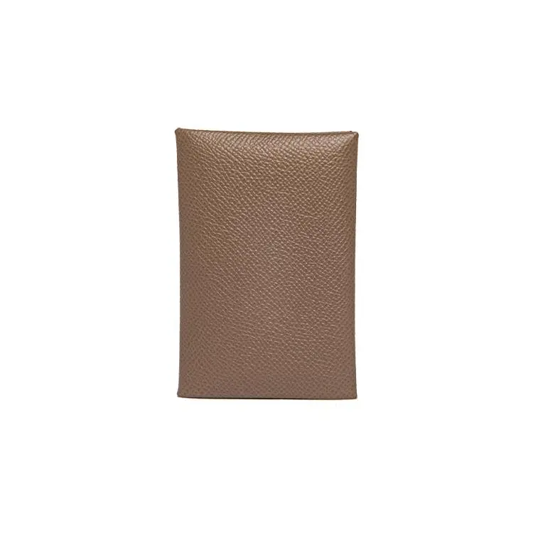 Hermes Calvi Card Holder Wallet for Women in Epsom Leather with Silver Buckle – Etoupe Elephant Grey